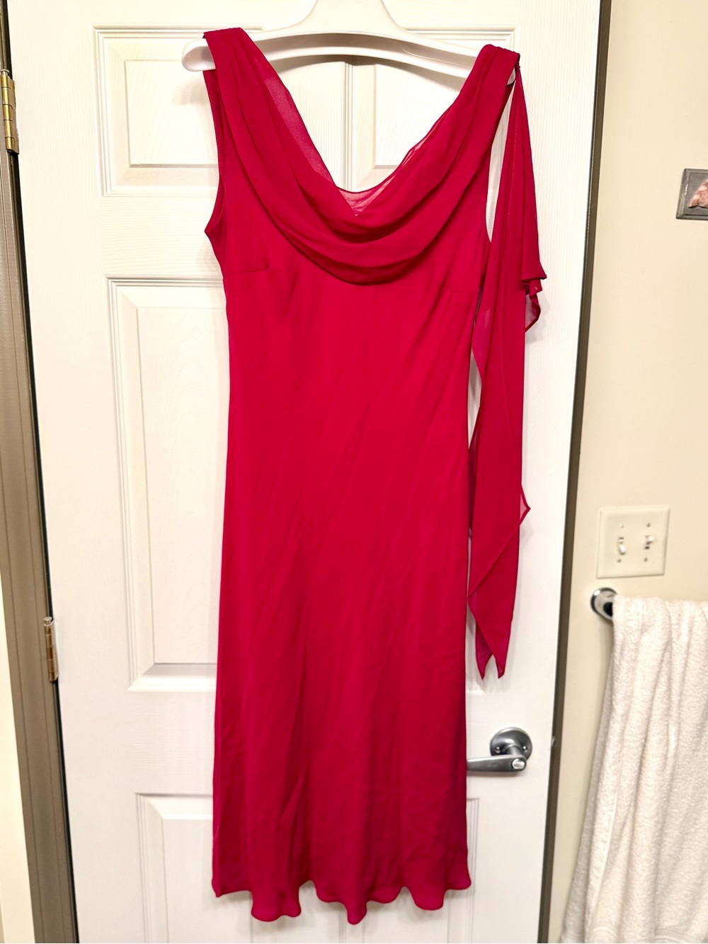 LAUREN Ralph Lauren Red Silk Cowl Neck Slinky Bias Cut Y2K Attached Scarf Dress